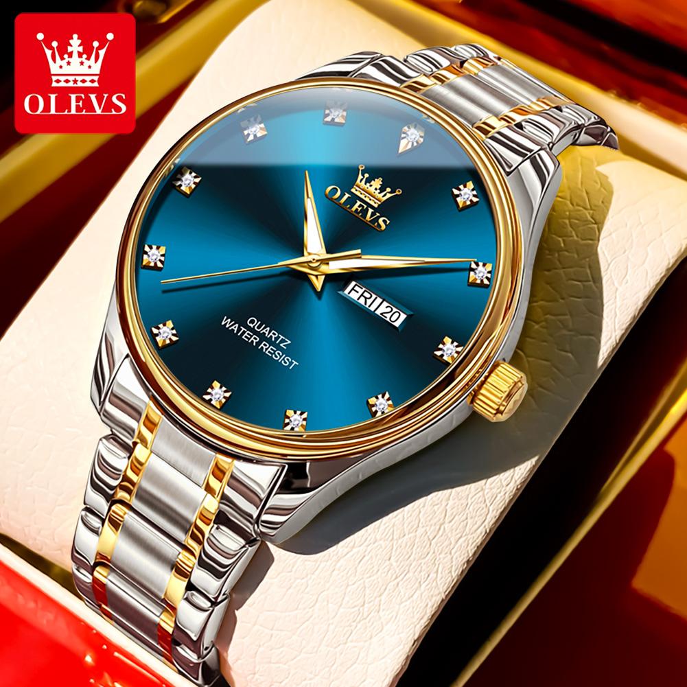 OLEVS Top Brand Luxury Quartz Watch for Man Stainless Steel Waterproof Luminous Date Week Fashion Wristwatch Male Reloj Hombre