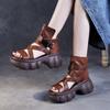 Roman Style Thick Sole Sandals Women's Shoes Genuine Leather Peep Toe Thick Heel Platform Sandals