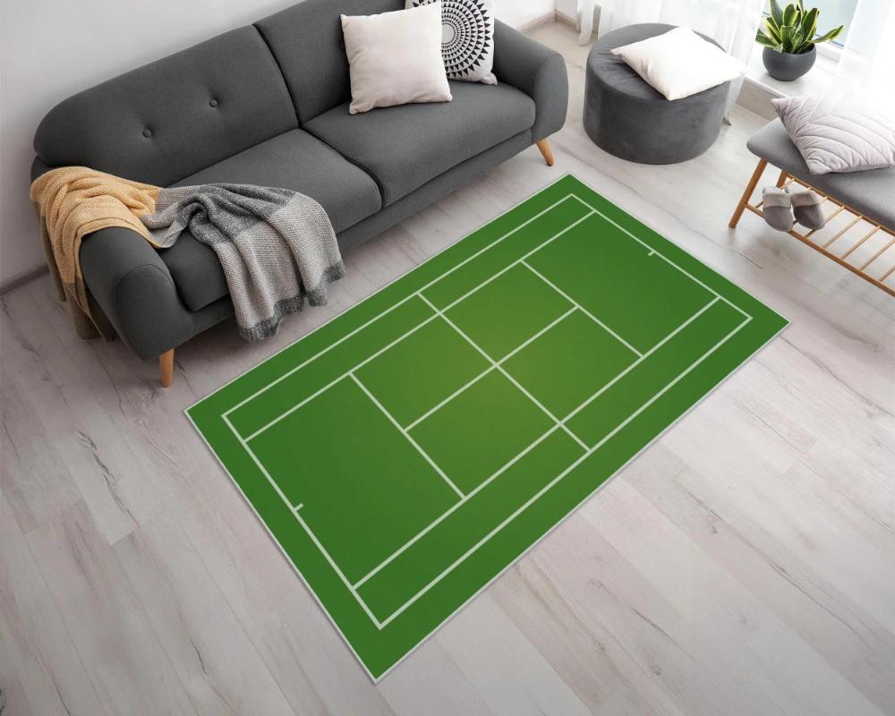 Tennis Court Area Rug with Green Brown Blue Options Perfect Gift for Tennis Lovers Sports FloorMat Tennis Court Rug in 3 Colors