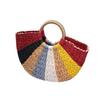 Bohemian Women Beach Bag Colorful Half Round Bucket Bag Handmade Straw Woven Rattan Handbag
