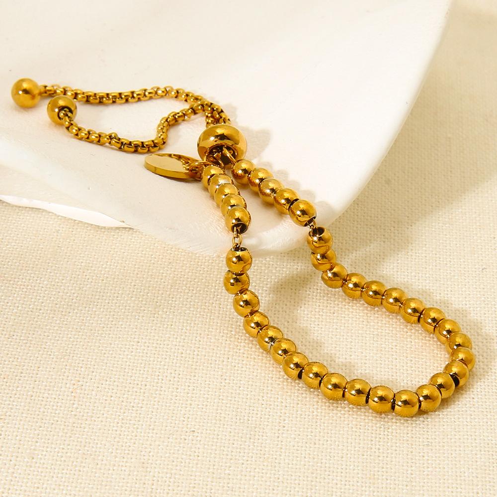 Popular personalized 18K gold plated round tag adjustable round bead bracelet stainless steel waterproof niche jewelry