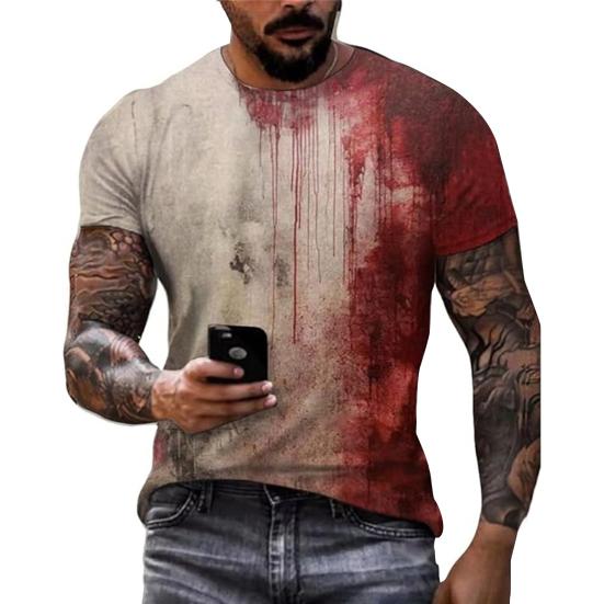 Мужская футболка на Хэллоуин, жуткая футболка с коротким рукавом и круглым вырезом, футболка с принтом пятен крови для наряда на Хэллоуин, вечеринка в стиле хоррор