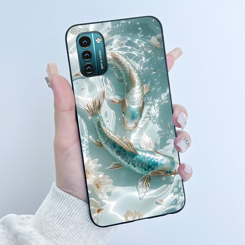 Чехол для Nokia G21 G11 Plus Милый Мультяшный Кролик с Сердечком Черный Мягкий Чехол из ТПУ Силикона Для NokiaG21 G 11 G11Plus Бампер Чехол для Телефона