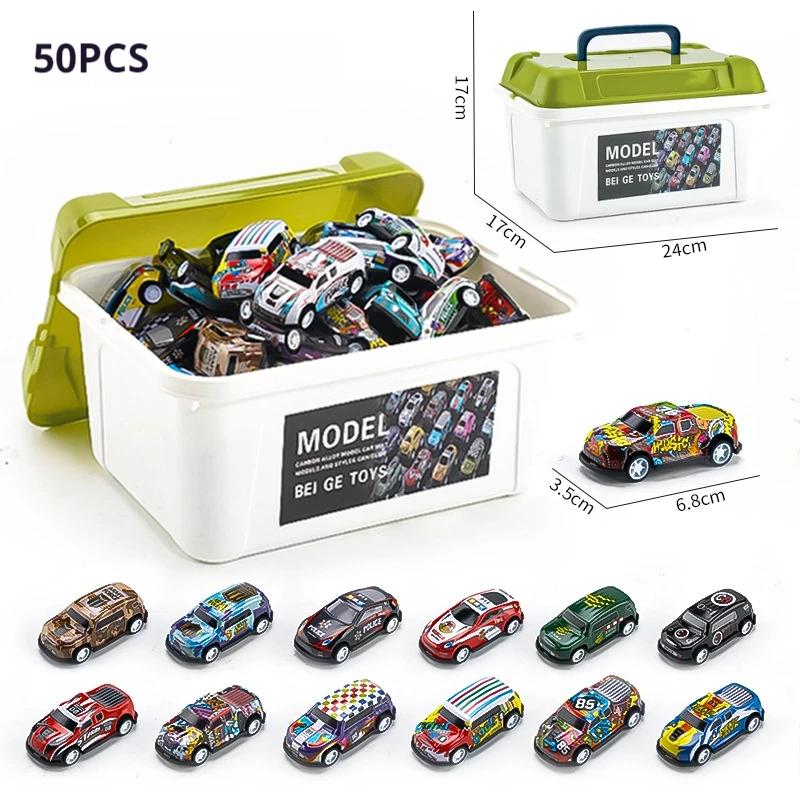 30Pcs 50Pcs Mini Alloy Car Model Set With Storage Box Diecast Cars Toys For Boys Sliding Inertia Vehicle Children Toy Kit Gifts