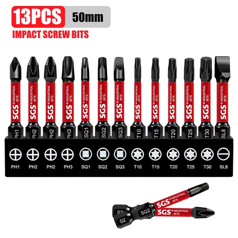 Многофункциональный набор бит для отвертки, Ph, Pz, Sq, Шестигранные, Torx, Шлицевые, Универсальный ударный набор бит для отвертки с несколькими спецификациями, 50 мм, Магнитные биты, Сталь S2