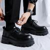Fashion Men's Thick Soled Leather Shoes Classic Minimalist British Style Suit Business Leisure Office High Quality Derby Black Lace Up