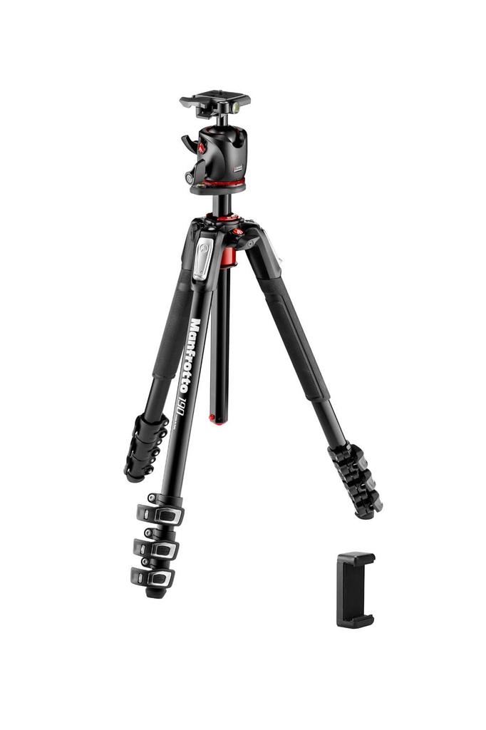 Manfrotto 190 Pro Aluminum with Q2 Ball Maximum Height Folded Height Weight Load Capacity Includes Smartphone Lever JP A00019BMN Tripod, 4-Section