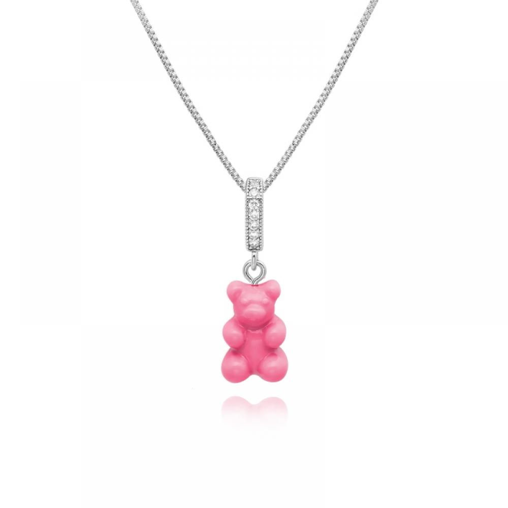         Nostalgia Bear Candy Pink Pave Connector Silver                           