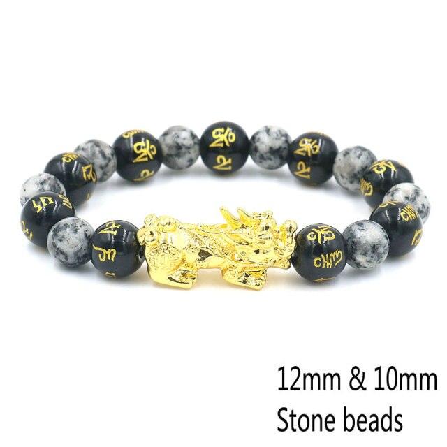 Natural Obsidian Six Character Beads Bracelet Lucky Feng Shui Pi Xiu Pi Yao Bracelet Men Wealthy Amulet Brecelets Women Jewelry