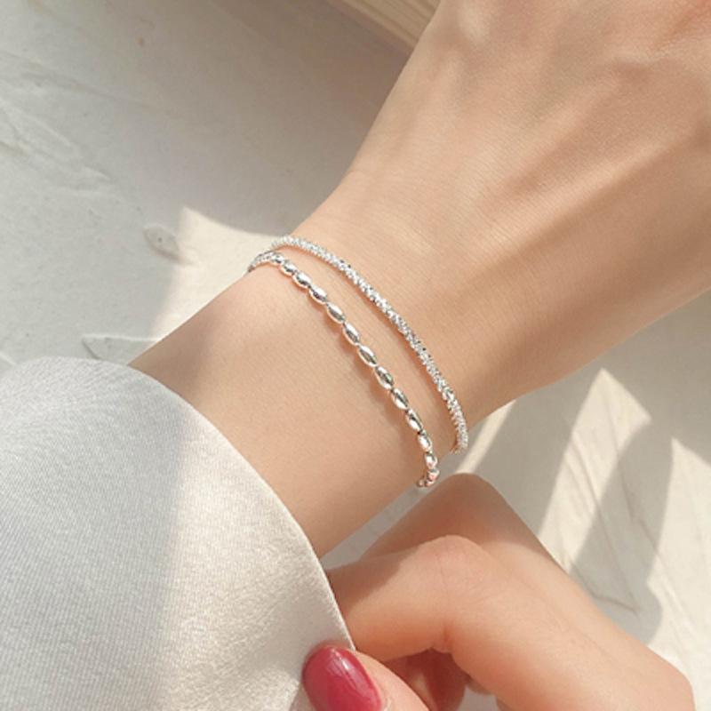 925 Sterling Silver Double Love Heart Hollow Round Beads Bracelet Female Fashion Romantic Jewelry Classic