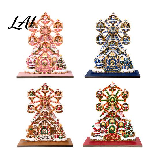 Holiday Home Wheel Desktop Christmas Ferris Interior Accents Ornament, 2D Wooden Gingerbread House Decorative