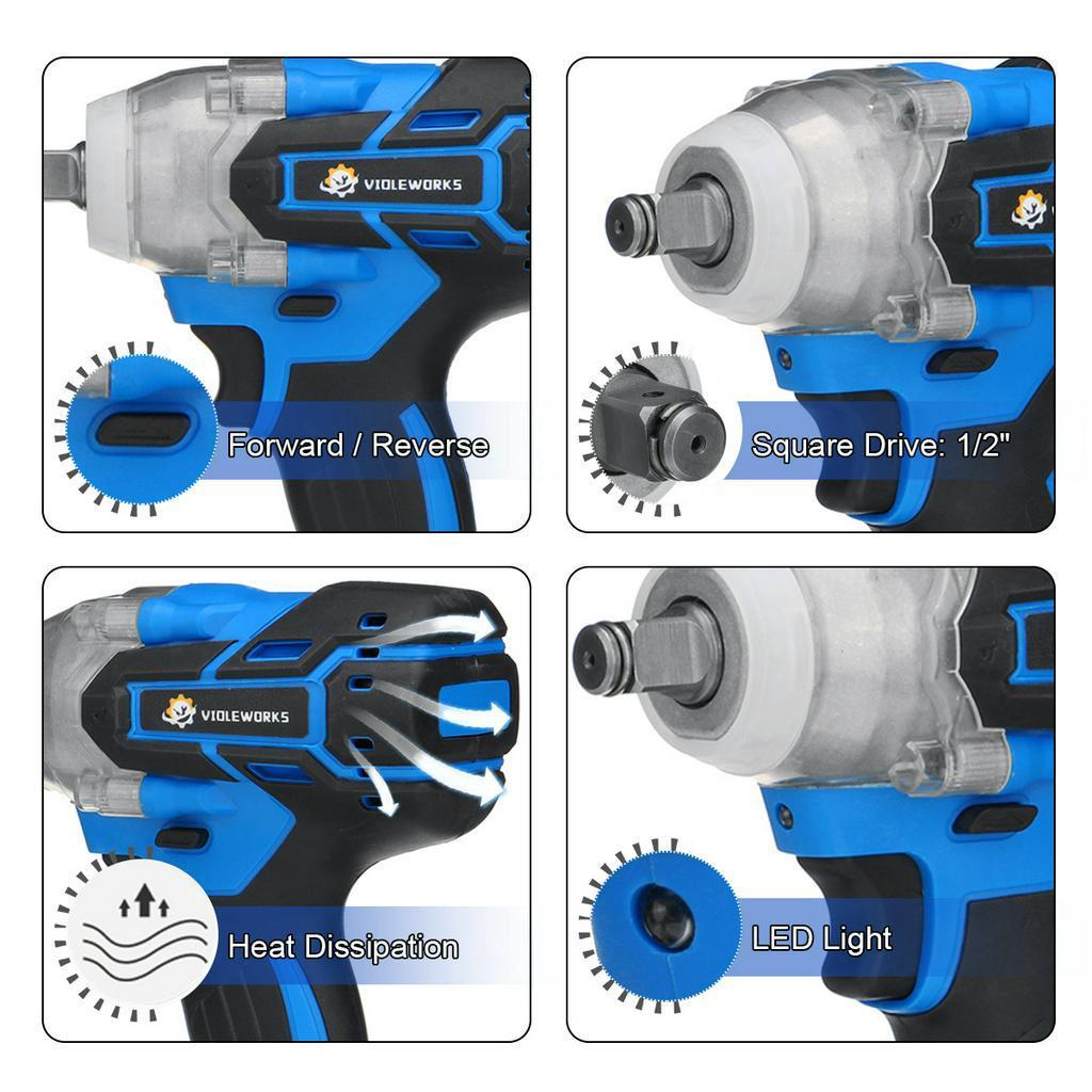 Бесщеточный электрический ударный гайковерт 22800 мАч, 588 В с литий-ионной батареей 1/2, аккумуляторный беспроводной гаечный ключ 580 Н.М, электроинструмент