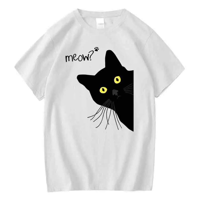 Mens Tshirt 100 Cotton Summer Meow Black Cat Print Men T Shirt Casual Loose Oneck Men Tshirt Short Sleeve Tshirt Male Tees