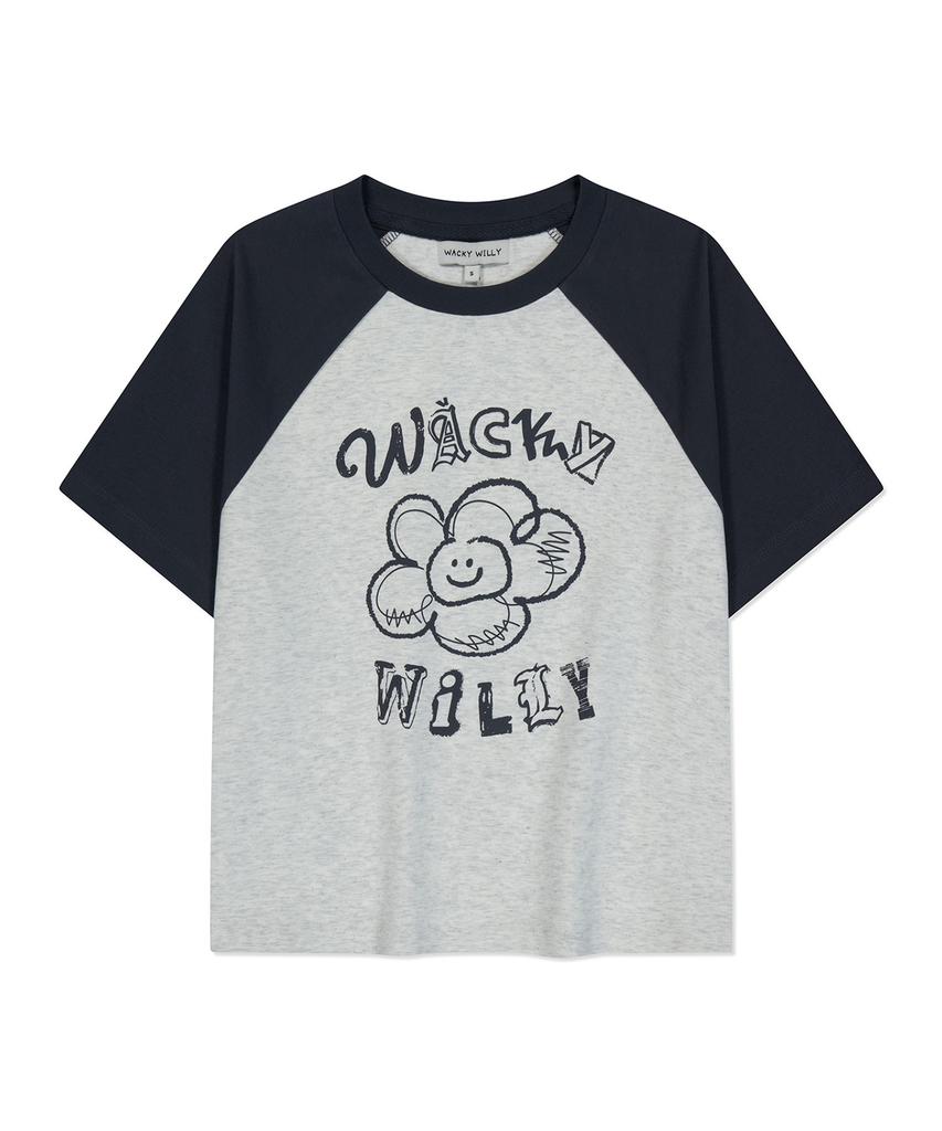 WACKY WILLY Women'S Lily Graphic Raglan Crop Short Sleeve T-Shirt Oatmeal