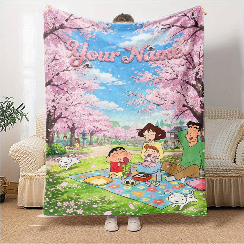 Name Custom Anime Sinchan Print Flannel Blanket High Quality Warm Comfortable Cover for All Seasons Perfect for Gifts Home Decor