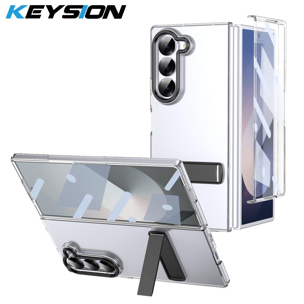 KEYSION Прозрачный чехол для Samsung Z Fold 6 5 4 3 5G Жесткий ПК Металлическая подставка Противоударный чехол для телефона с защитой экрана