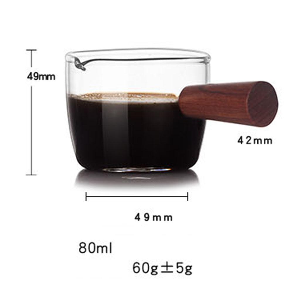 Heat-resistant Glass Measuring Cup Milk Cup with Scale Kitchen Jigger for Espresso Coffee Double-mouthed Ounce Cup with Wooden Handle