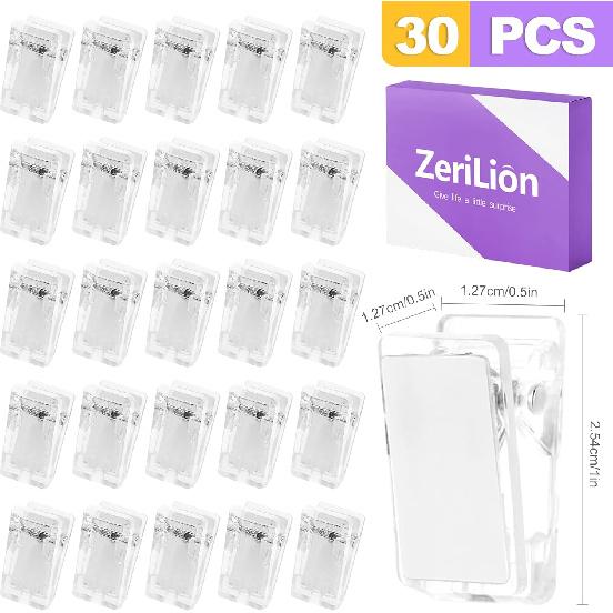 30 Pack Clear Adhesive Wall Clips - Command Strips Hooks, Small Sticker Hooks for Hanging Photos, Posters, Tapestries - Damage Free Wall Hangers