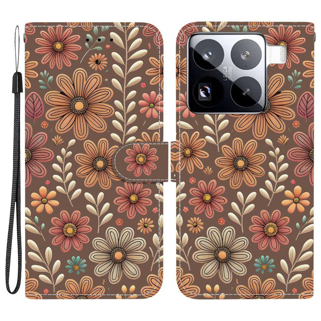 Для Xiaomi 15 Pro Чехол-кошелек с принтом, кожаная подставка, чехол для телефона с ремешком