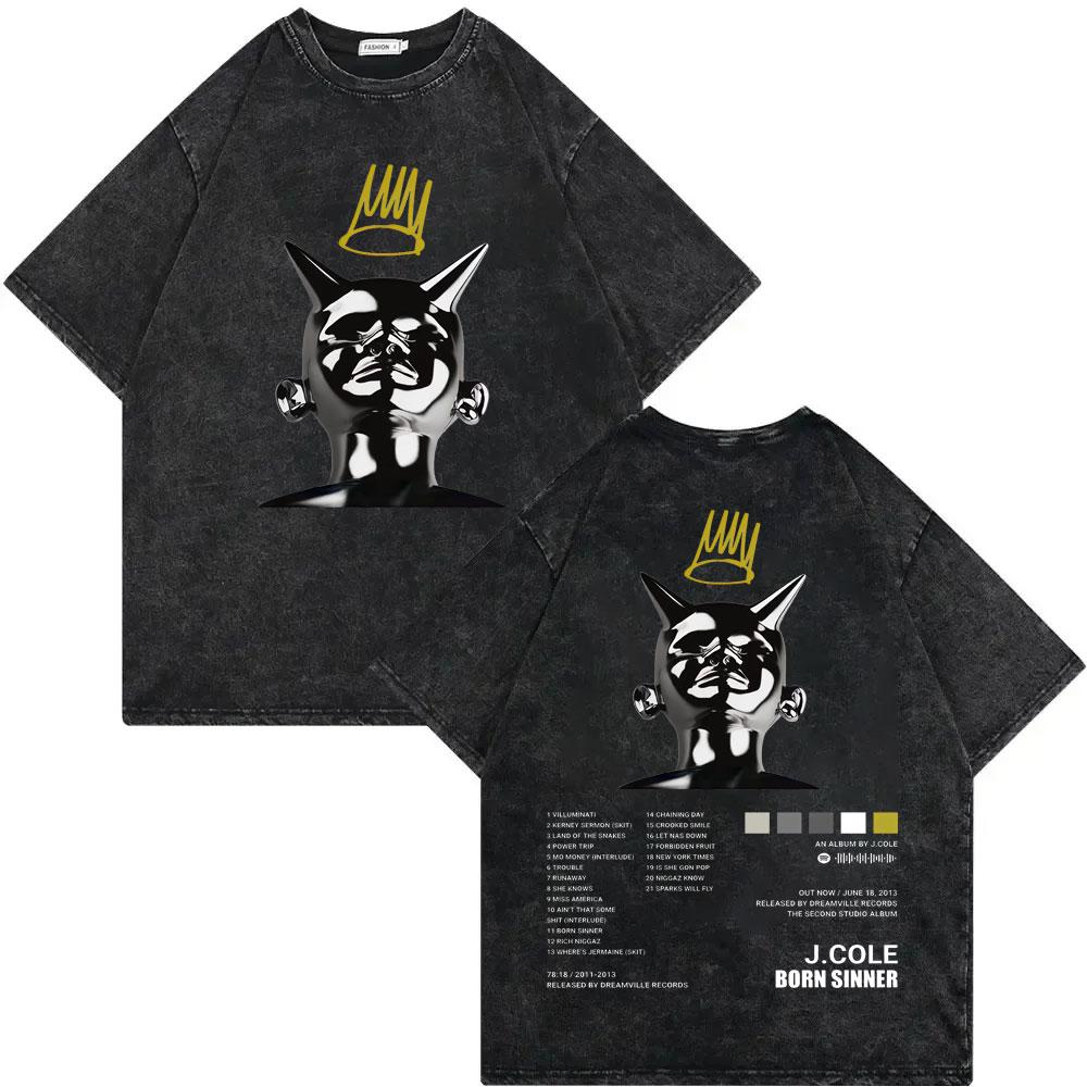 Vintage Washed J Cole Born Sinner Album Merch Tshirt High Quality Fashion Oversized T Shirts Men Women Casual Cotton Tshirts