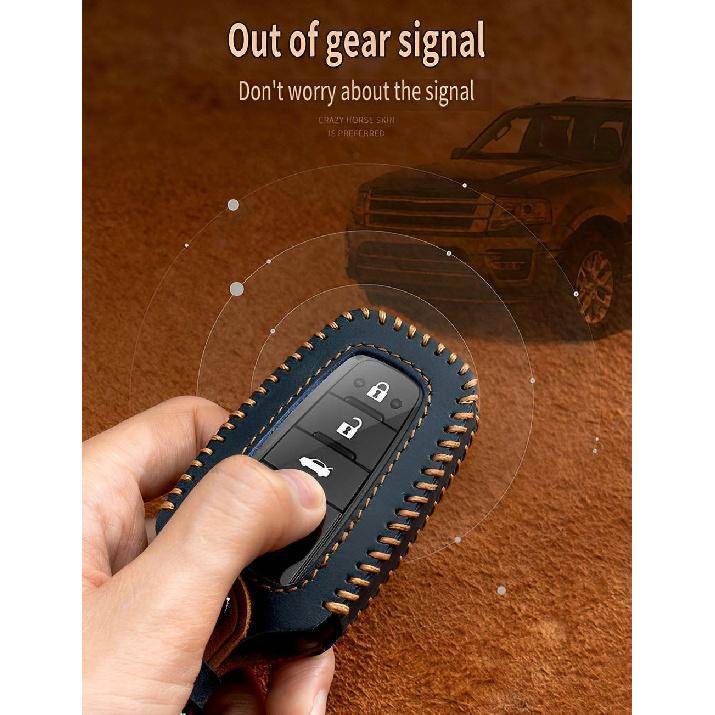 for Toyota Key Fob Cover Leather Car Key Case Keychain Fob Holder Compatible for Corolla Cross Crown Grand Highlander Prius Land Cruiser RAV4 Prime