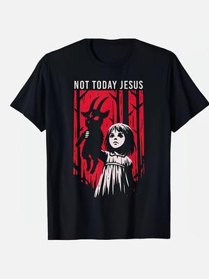 Men'S Gothic Not Today Satanist T-Shirt Black Satanic Goat & Demon 666 Design, High-Stretch Retro Ro