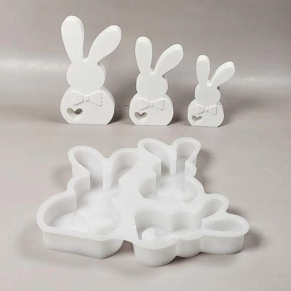 DIY Rabbit Silicone Candle Molds Plaster Crafts Bow Rabbit Silicone Mold  for Easter Party