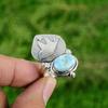 Gift For Her Natural Larimar Solitaire Bird Adjustable Ring 925 Silver