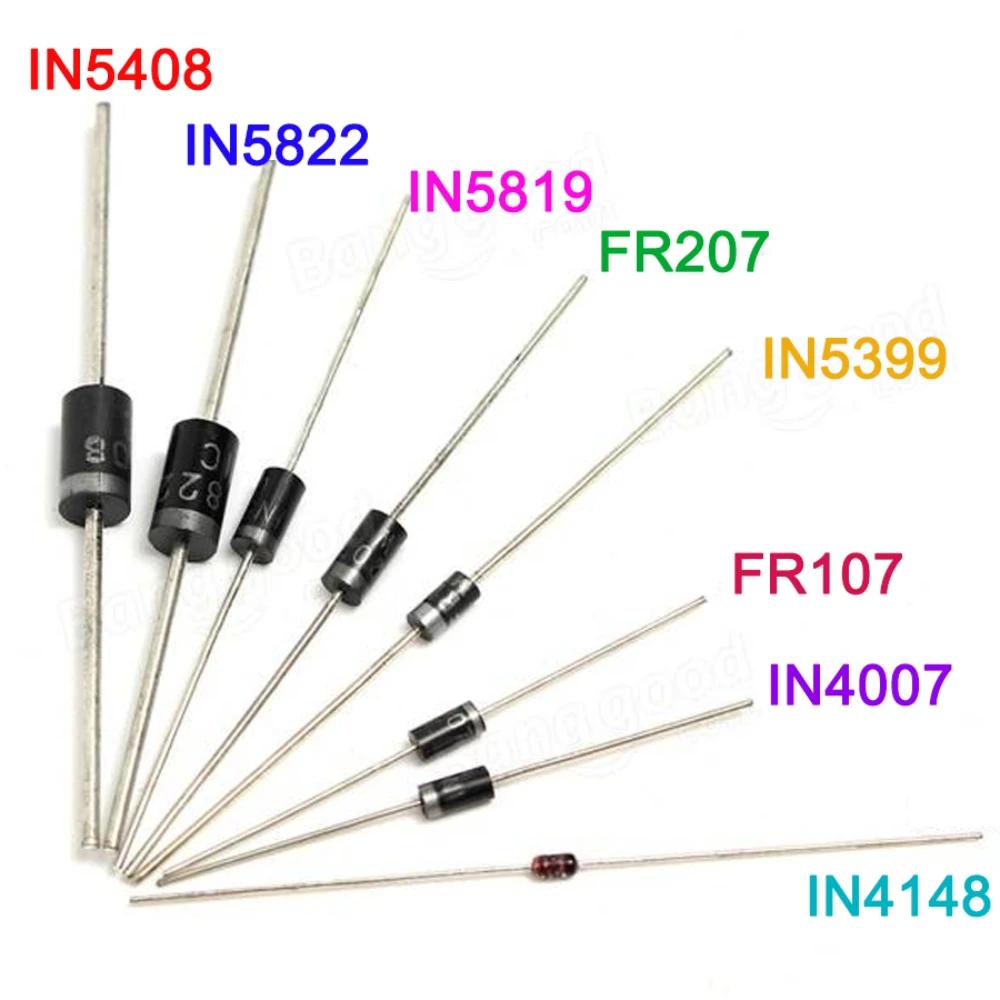 100PCS/Set 8 Values Rectifier Diode Kit 1N4148 1N4007 1N5819 1N5399 1N5408 1N5822 FR107 FR207 Electronic Fast Switching Diodes