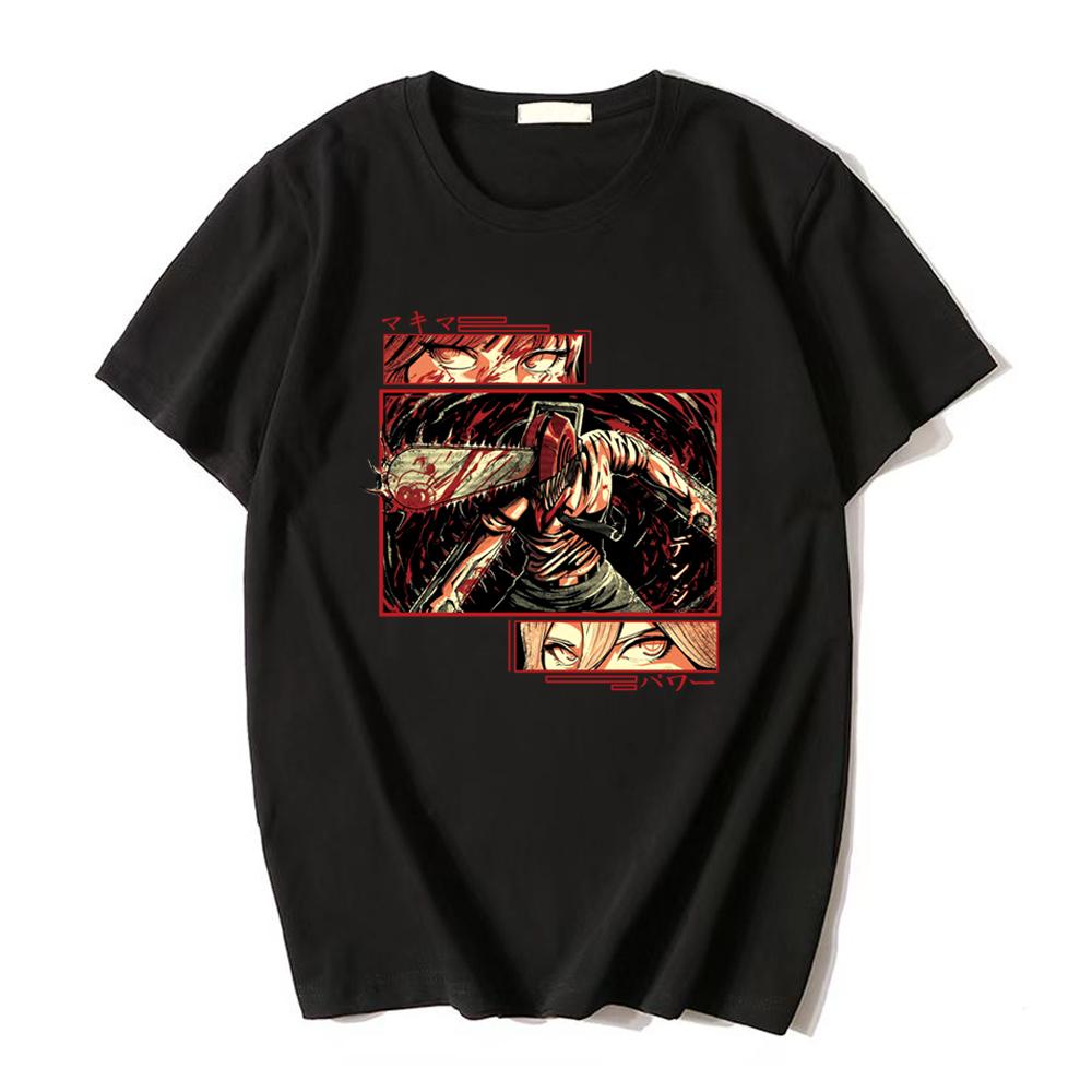Модная футболка с принтом «Человек бензопилы» Harajuku Anime Makima Power Denji Anime Eyes крутая футболка с принтом подарок топ в стиле хип-хоп