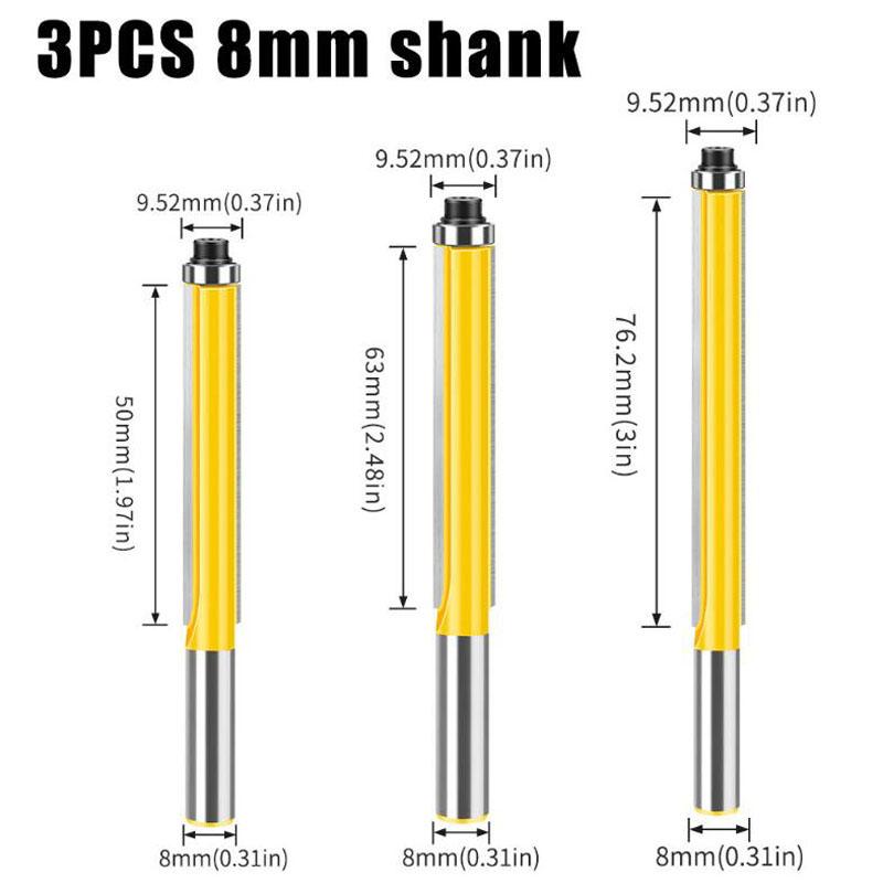 8mm Shank Lengthened Trimming Cutter Belt Bearing Straight Cutter Trimming Router Bit Slotting Burr Cutter Head Trimming Cutter