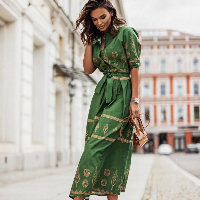 RUGOD Летняя новинка, однобортное льняное платье-рубашка с короткими рукавами и воротником-стойкой на талии, женское летнее платье средней длины