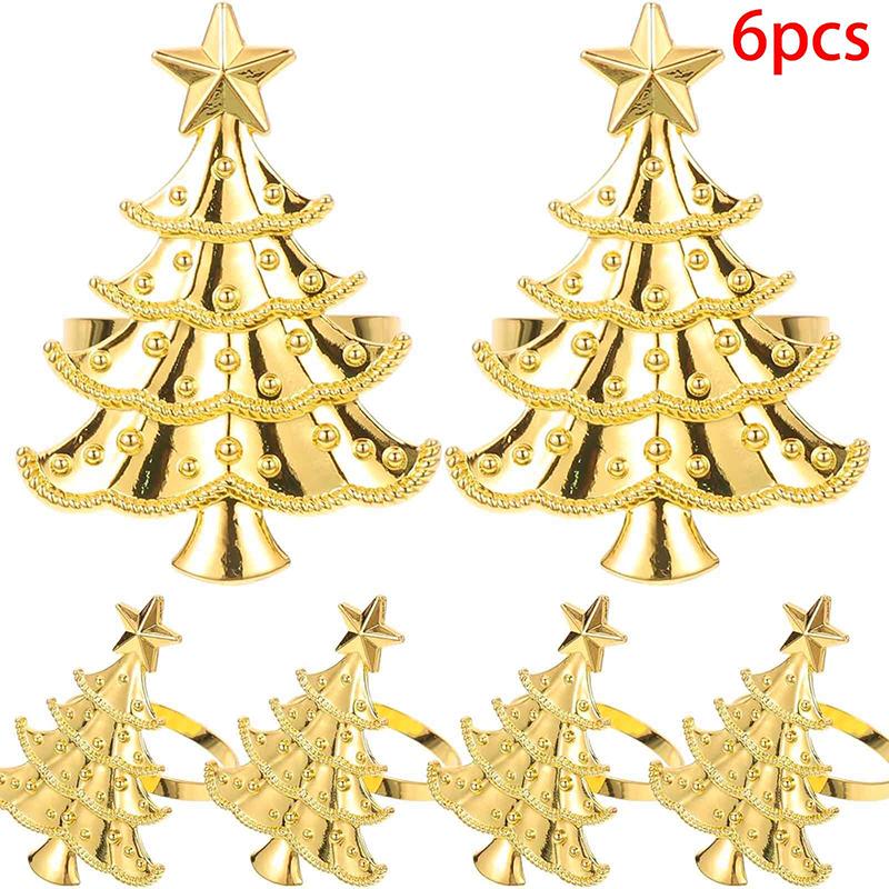 6Pcs Christmas Napkin Rings Xmas Tree Ornaments Christmas Home Kitchen Dinner Table Decoration New Year Party Supplies