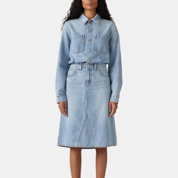 Levis Удобное Универсальное Повседневное Платье А-силуэта с Длинным Рукавом Женские платья 005NZ-0000