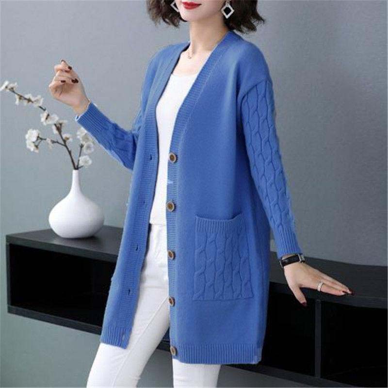 Женский винтажный вязаный кардиган, тонкий свитер с V-образным вырезом, однобортный тонкий свитер, повседневный трикотаж, свободная верхняя одежда для поездок на работу, осень