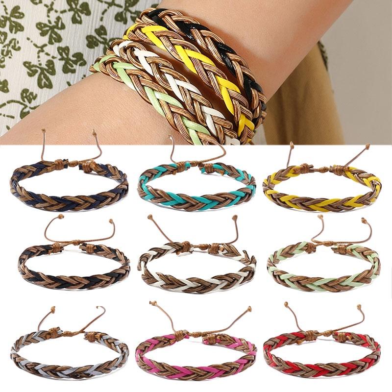 Кожаный плетеный браслет на руку в стиле Boho Chic, 9 разных цветов. Художественный и модный аксессуар для женщин.