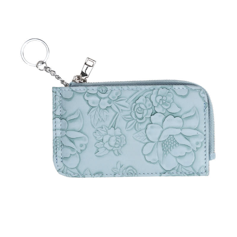 Card Holder Multiple Card Slots Zipper Card Bag Embossed Design Large Capacity Coin Purse Card Bag Wrist Strap Hand-Held Bag With Key Ring