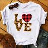 Унисекс Футболка с коротким рукавом Модный леопардовый принт Принт с сердцем Базовая футболка Женская одежда Графические футболки