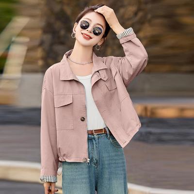 Модное короткое пальто весна новая повседневная универсальная куртка дизайн женственности маленький воротник-стойка топ