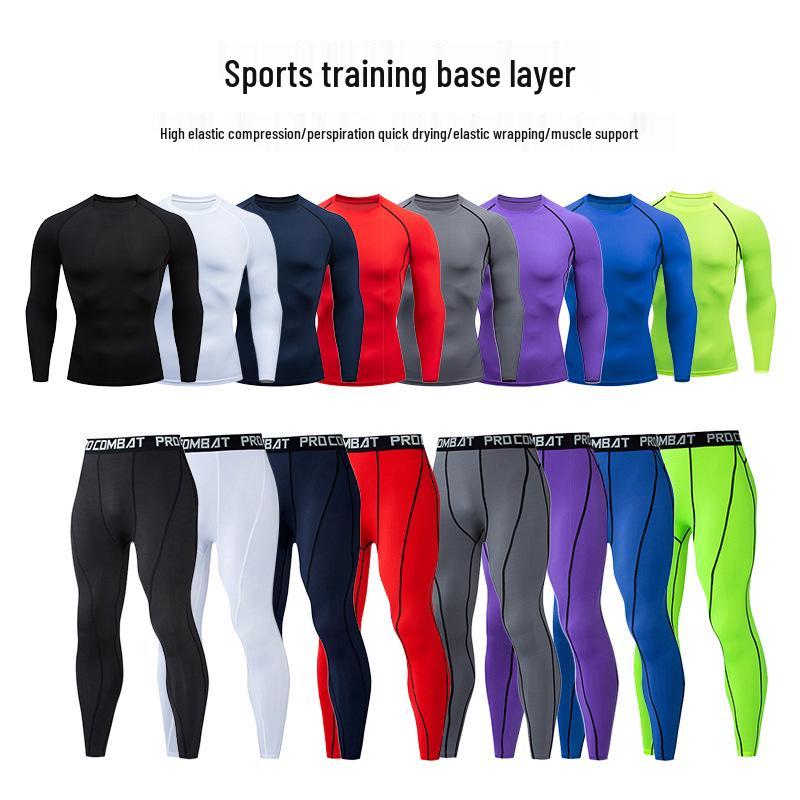 Мужской спортивный фитнес-комплект с быстрой сушкой: Дышащий топ с длинным рукавом и высокоэластичные брюки для баскетбола, бега, футбола и тренировок