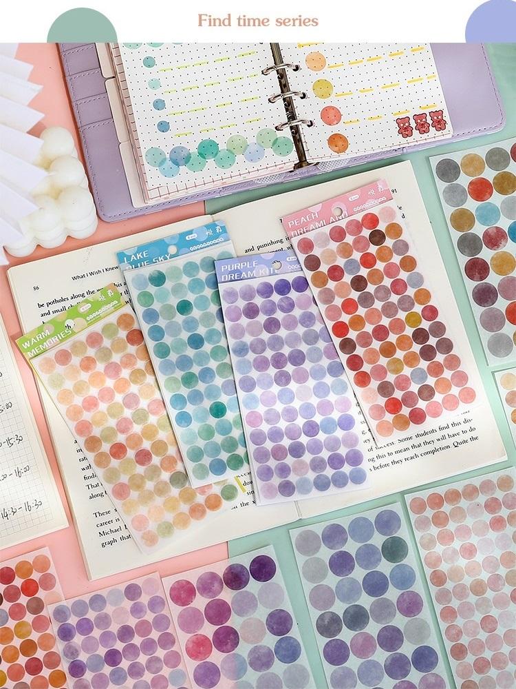 6 листов, круглые наклейки «Найти время», разноцветные точки, маркер, наклейка, украшение для заметок, украшение для дневника, альбома, расписания