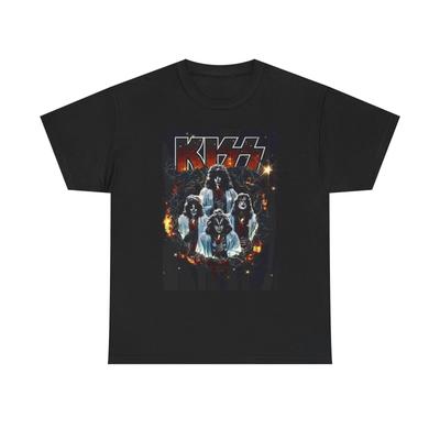 Kiss Винтажная Мерч Футболка с Графикой Ретро Унисекс Тяжелый Хлопок