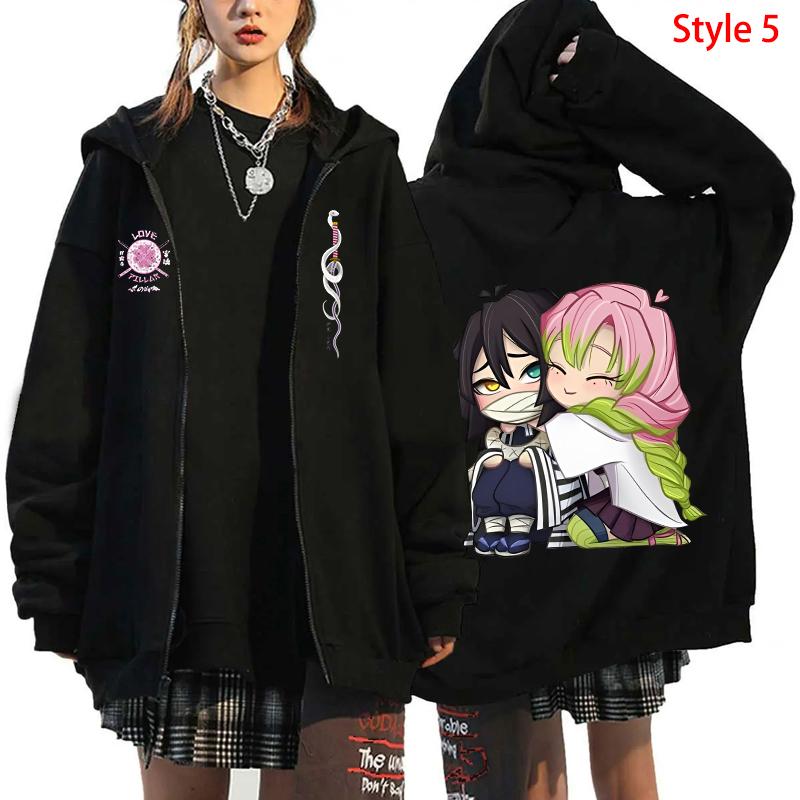 Аниме Клинок, рассекающий демонов Игуро Обанай Принт Толстовка с капюшоном Мужская Женская Повседневная Свободная Толстовка Манга Свитшот Харадзюку Мужская Повседневная Куртка на молнии