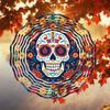 3D Metal Sugar Skull Wind Chime with Floral Design Colorful Wind-Powered Hanging Decor for Garden Patio Holiday