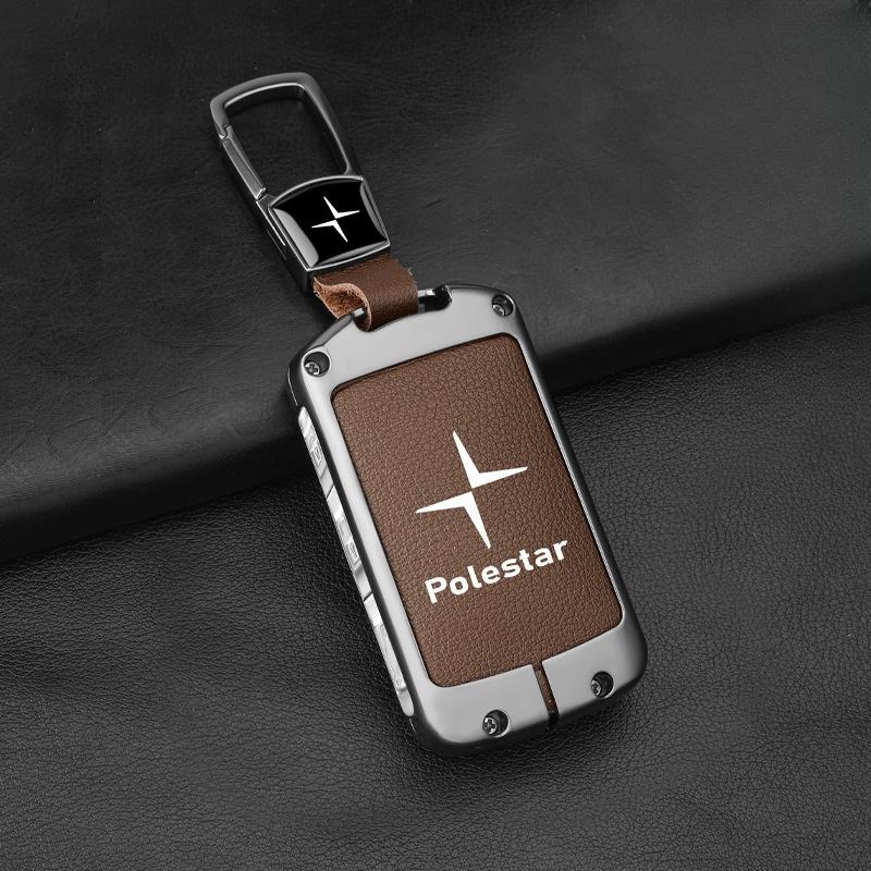 drvfj6 Car Smart Remote Key Case Full Leather Cover Protection Holder Shell For Volvo Polestar 2 Polestar 3 2023 2024 Keyless Keychain