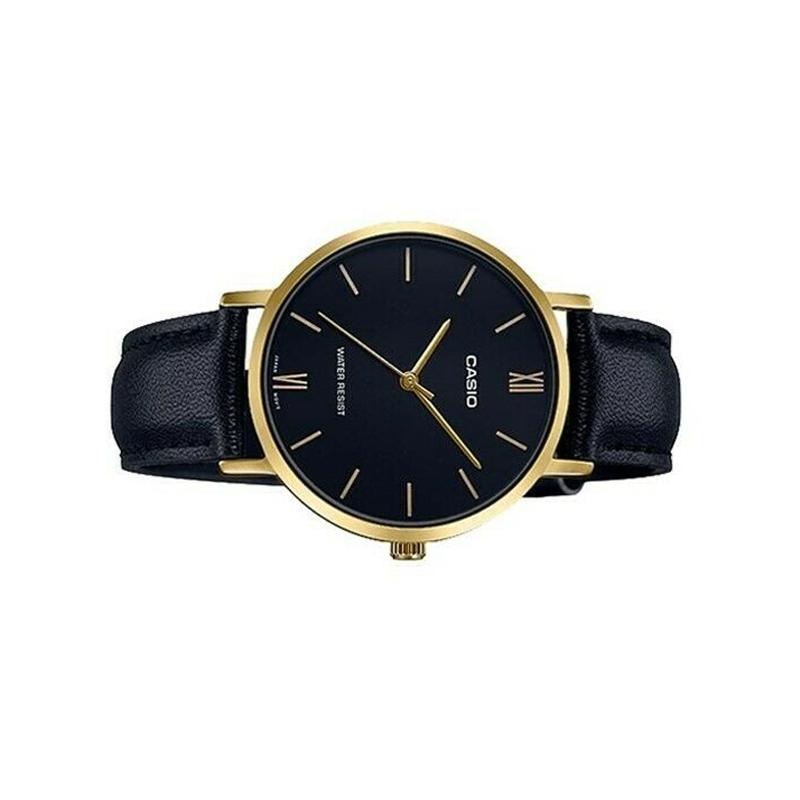 Casio Стандартная серия золотой корпус часов водозащита на весь срок службы кварцевый механизм кожаный ремешок японские и корейские часы женские часы черный циферблат LTP-VT01GL-1B