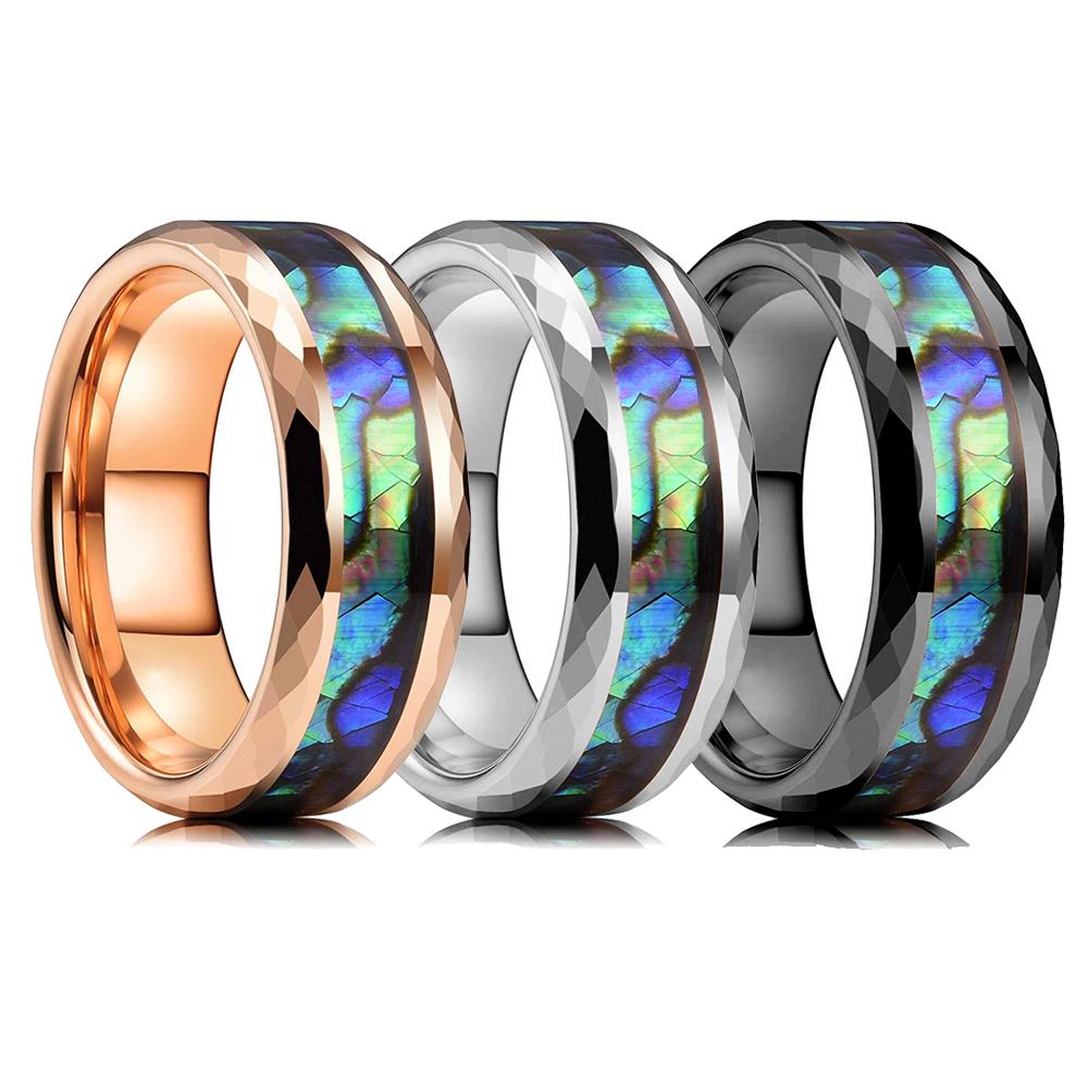 Trendy 8mm Black Tungsten Wedding Stainless Steel Rings For Men Inlay Colorful Abalone Shell Ring Men Wedding Band Jewelry