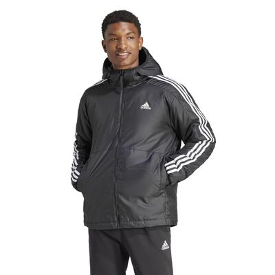 Куртка с капюшоном Adidas Essentials с утеплителем KOT34 Черная с 3 полосками Мужская (IN7194)
