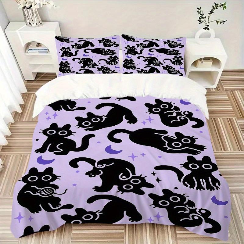 3pcs Black Cat Pattern Bedding Set, Ideal for Home Use, Suitable for Bedroom Decor (1*Duvet Cover + 1/2*Pillowcases, No Core) yy250821200