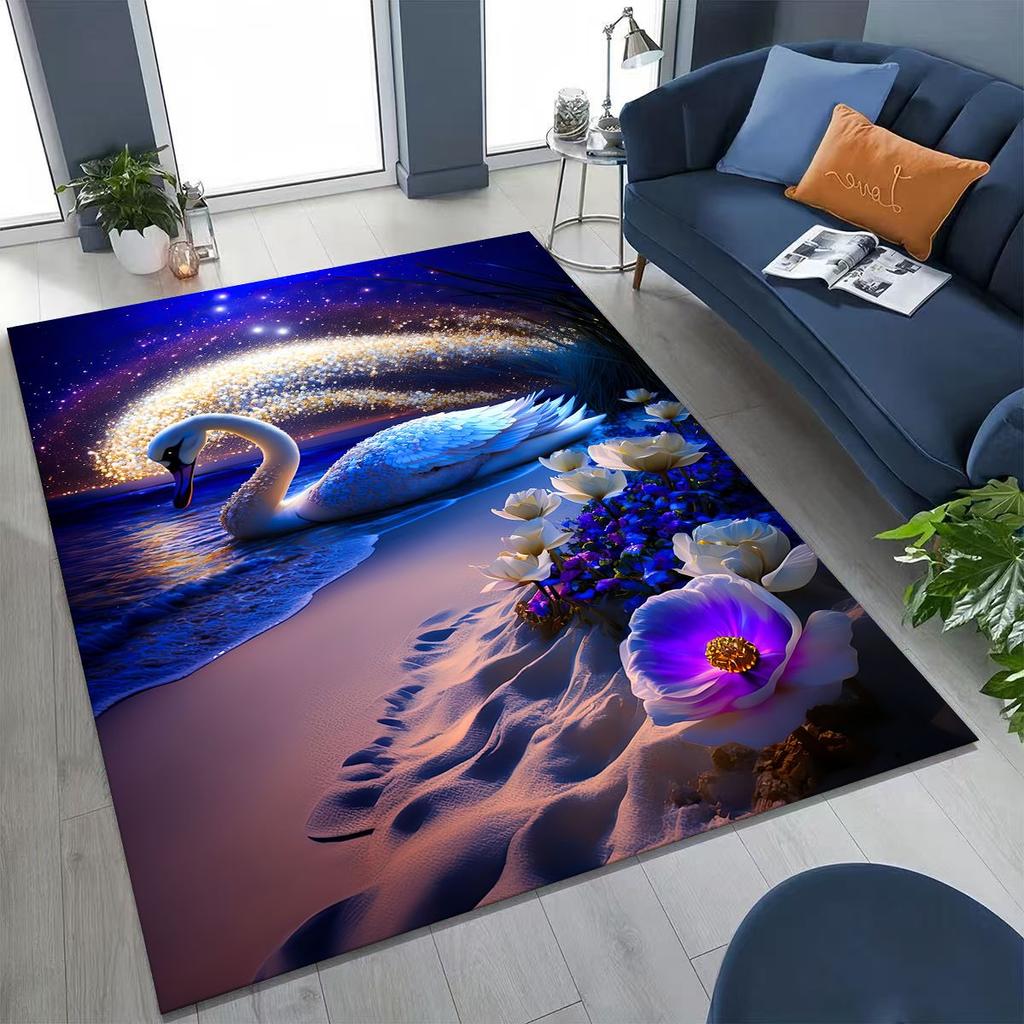 Ковер Мультфильм Искусство Лебедь Мечты Любви для Спальни Гостиной Дивана Домашний Декор Придверный коврик, Большой Детский Игровой Нескользящий Напольный Коврик Подарок